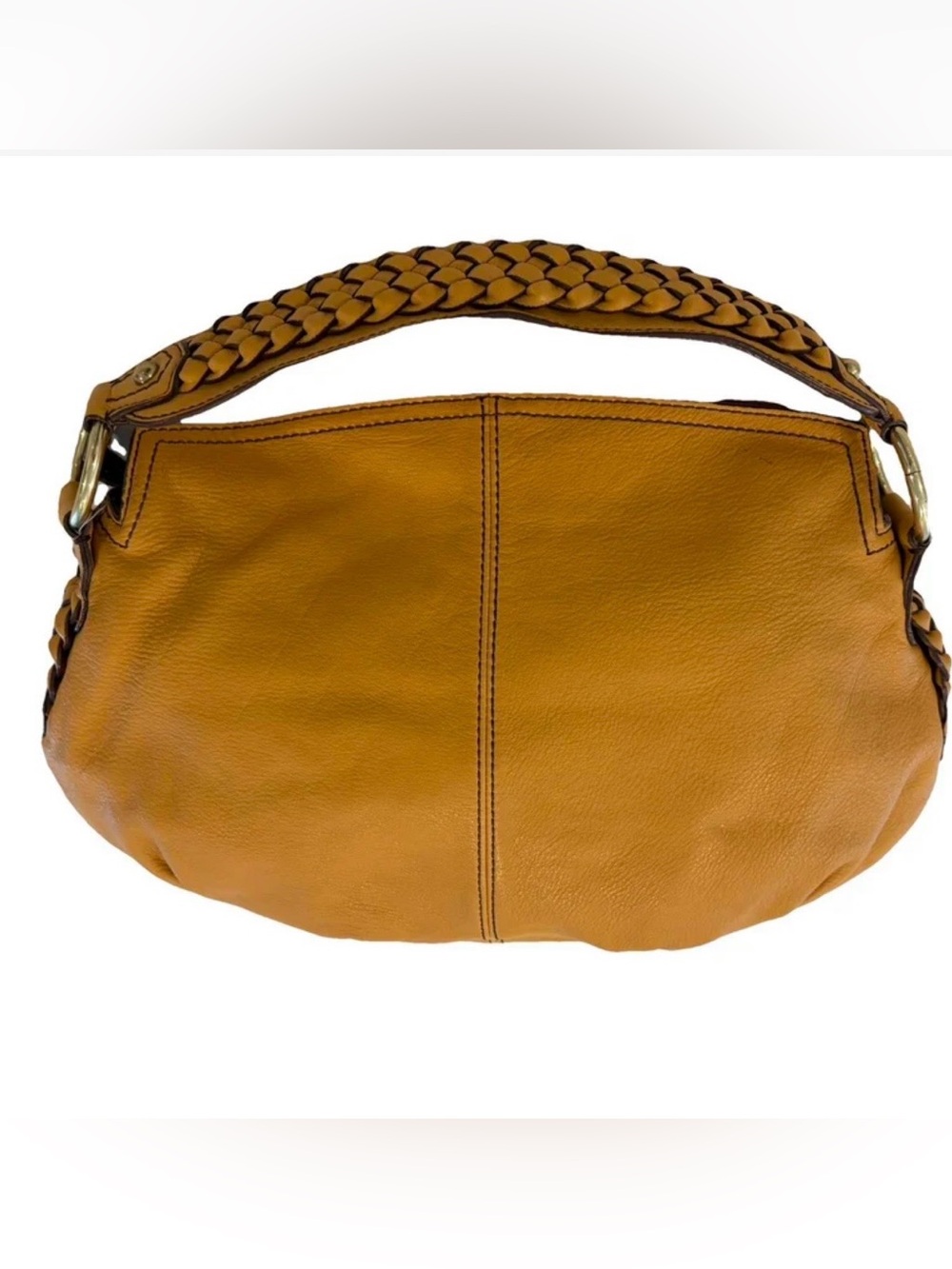 Banana Republic Mustard Leather Braided-Handle Shoulder Bag